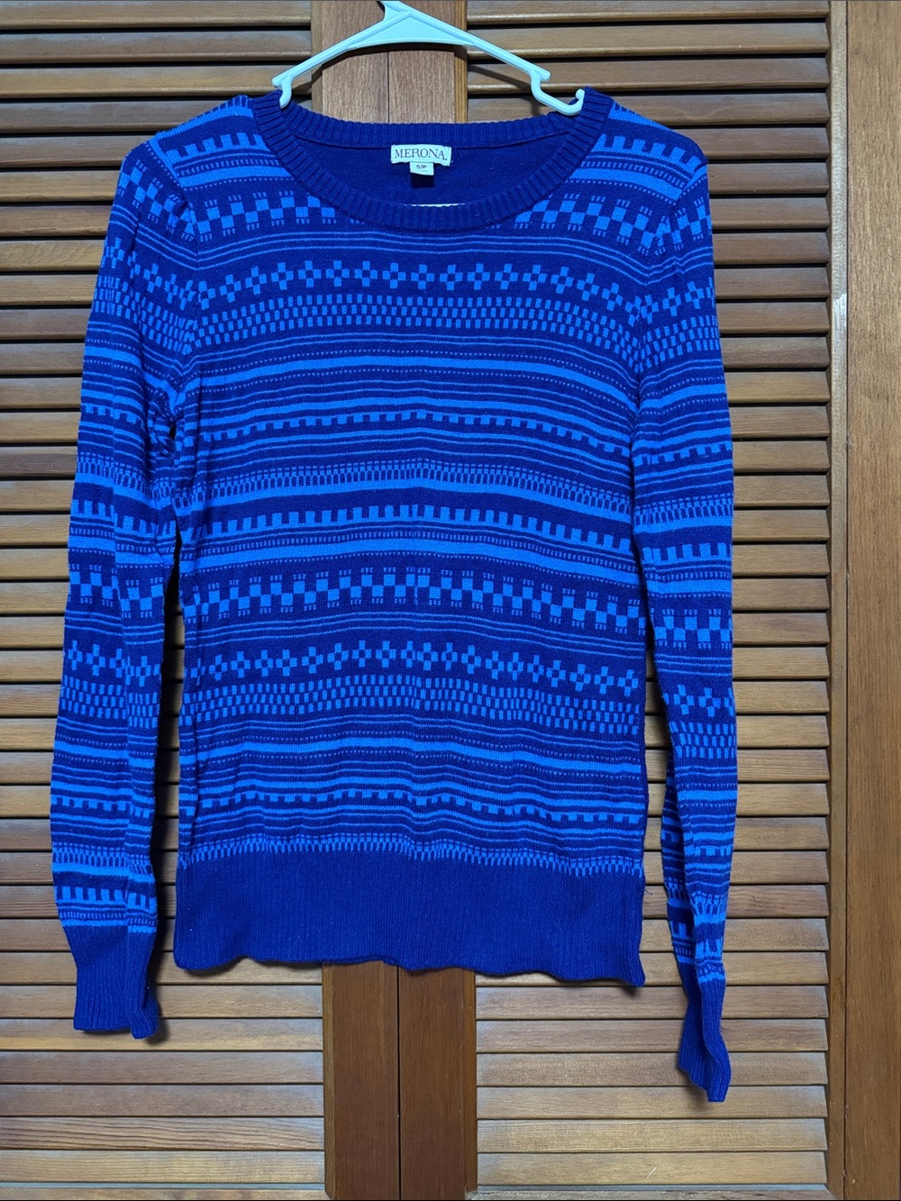 Merona Blue Patterned Crewneck Sweater - Two-Tone Geometric Knit